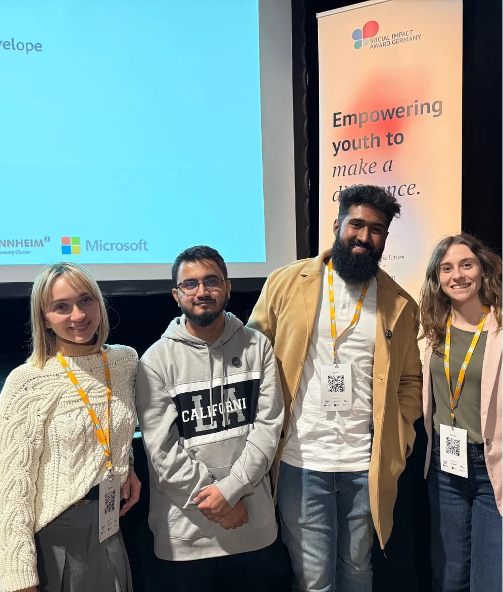 Leeza team members and fellow attendees at a Social Impact Award gathering in Germany